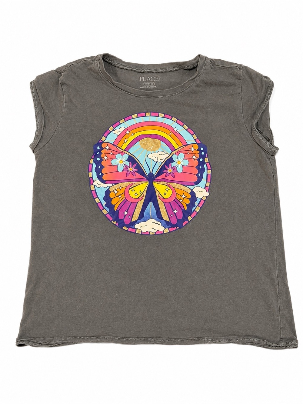 The Children’s Place Gray Butterfly Rainbow Graphic Tee Girls Size 10